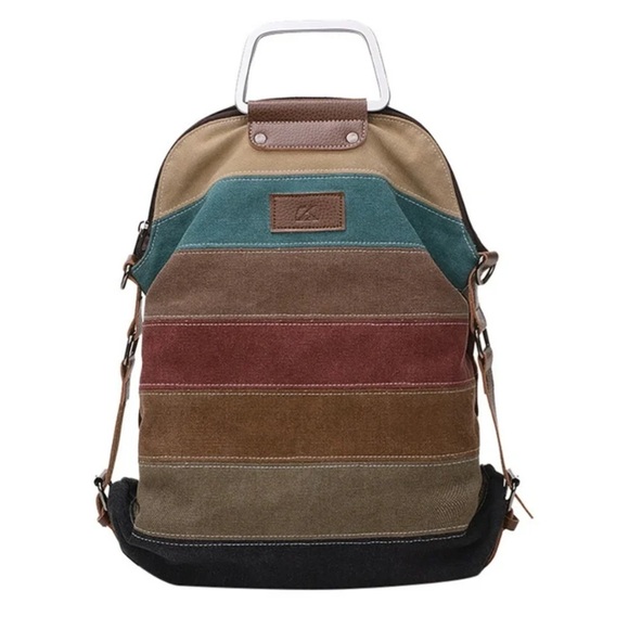 k2 Handbags - K2 Retro stitch Horizontal Striped Canvas Convertible Bag, Backpack or Handbag